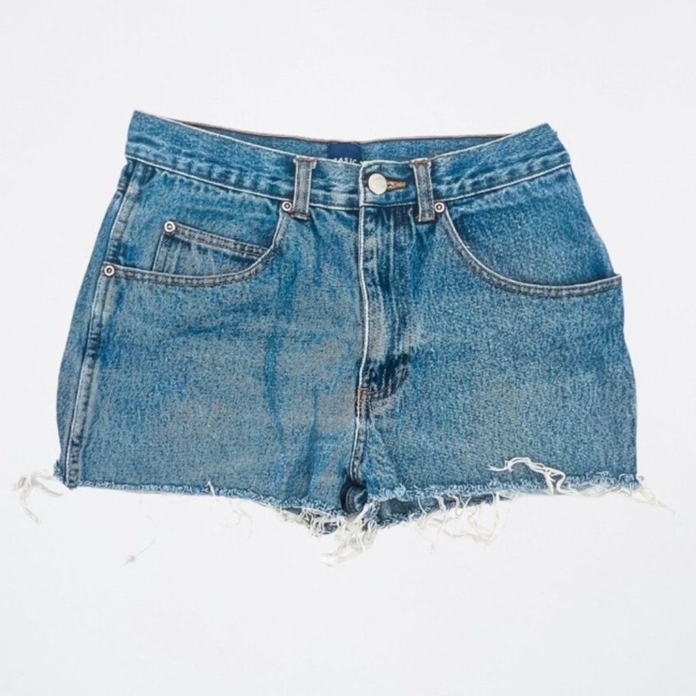 Vintaeg Basic Editions Womens High Waisted Denim Cut Off Shorts Blue 30W